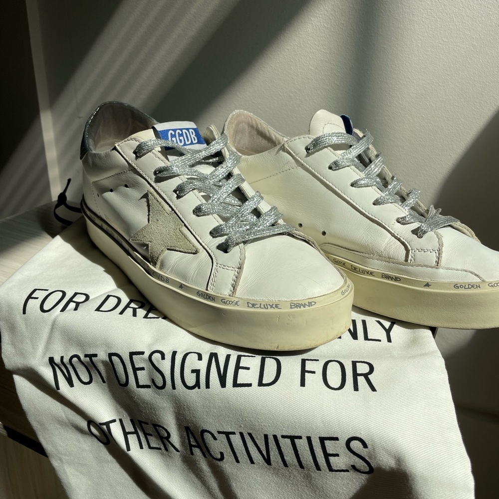 Golden Goose White and Silver Sneakers
